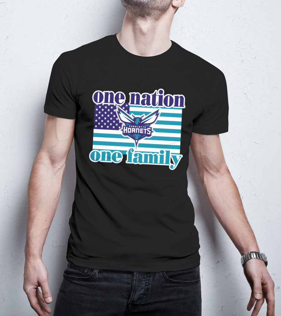 One Nation One Family Charlotte Hornets American Flag T-Shirt