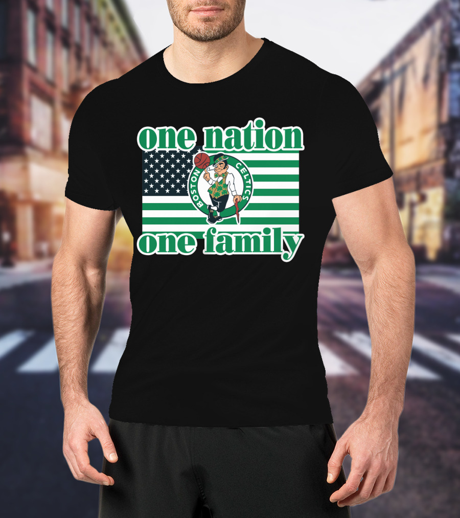 Boston Celtics One Nation One Family Usa Flag T-Shirt