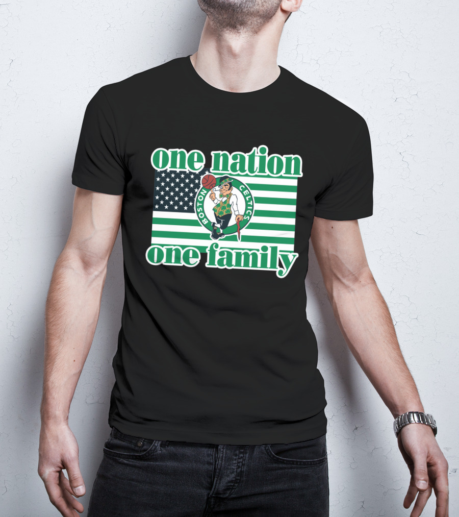 Boston Celtics One Nation One Family Usa Flag T-Shirt