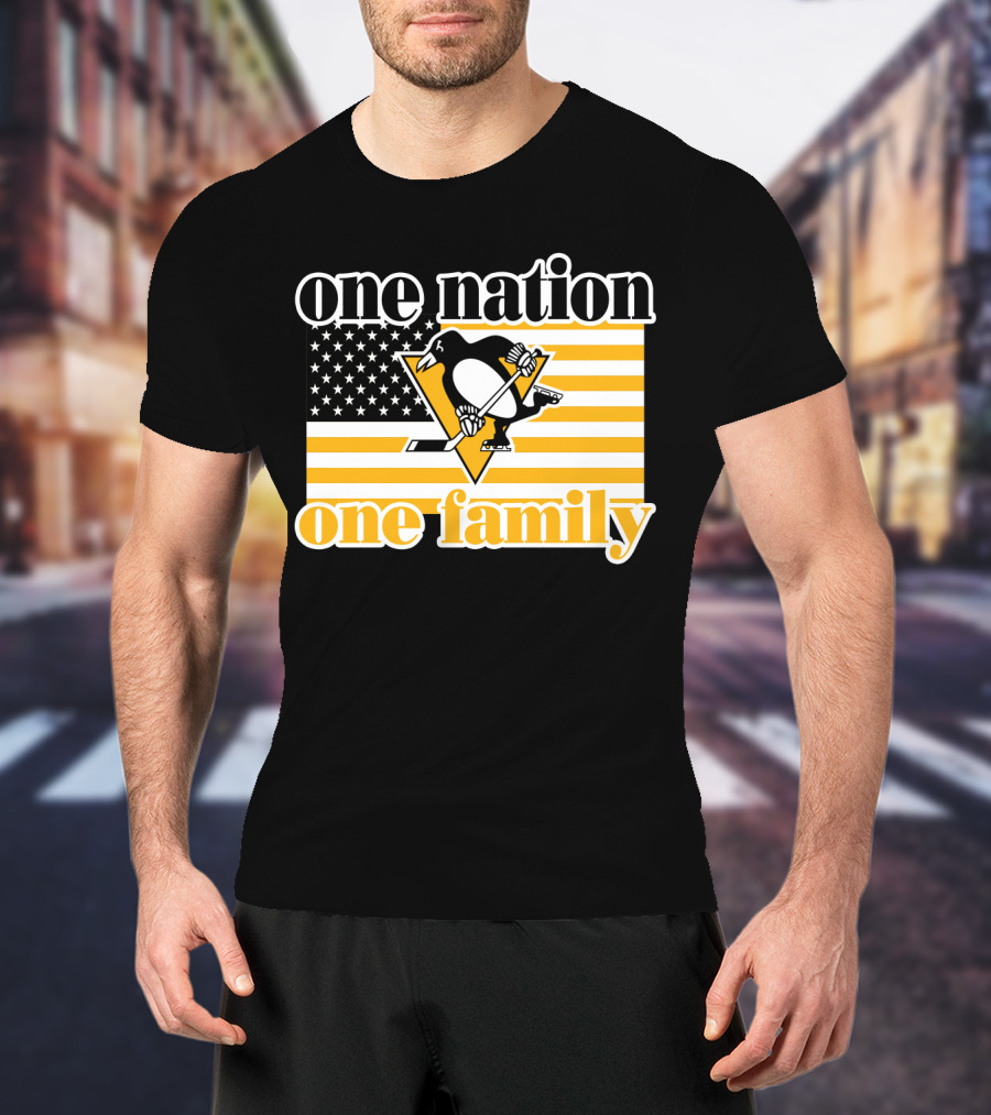 One Nation One Family 95 Pittsburgh Penguins American Flag T-Shirt