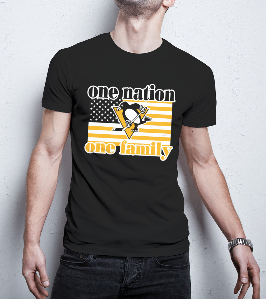 One Nation One Family 95 Pittsburgh Penguins American Flag T-Shirt
