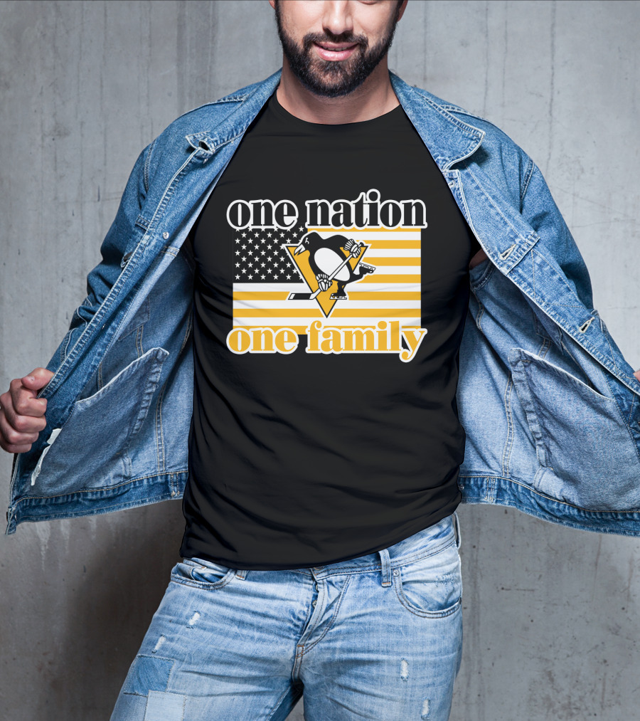 One Nation One Family 95 Pittsburgh Penguins American Flag T-Shirt