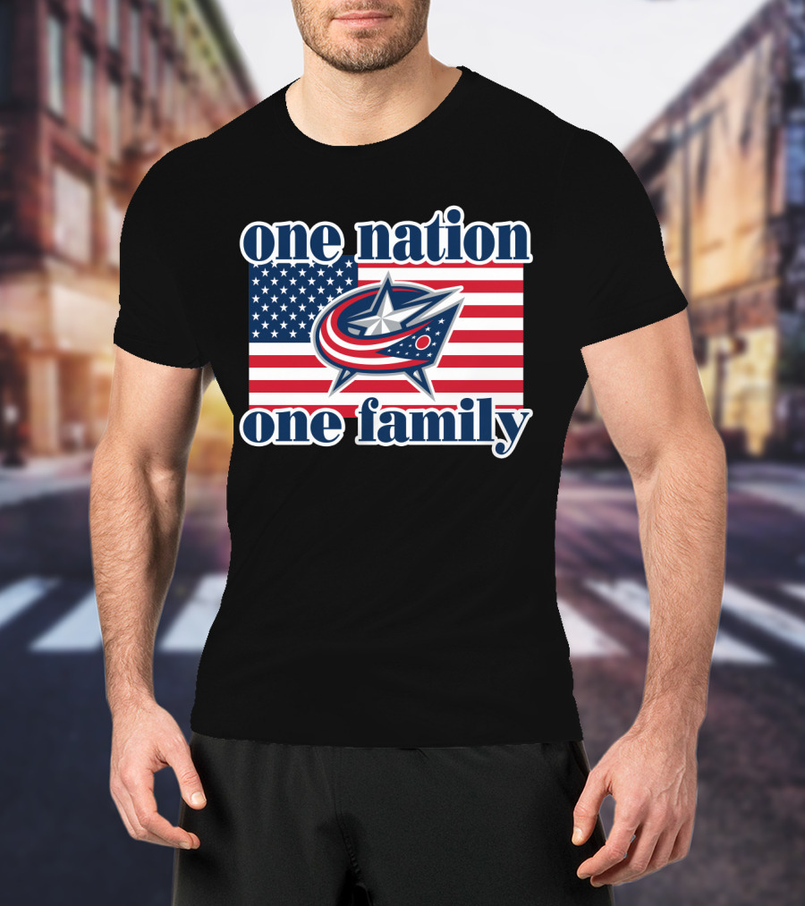 One Nation One Family 107 Columbus Blue Jackets Flag T-Shirt