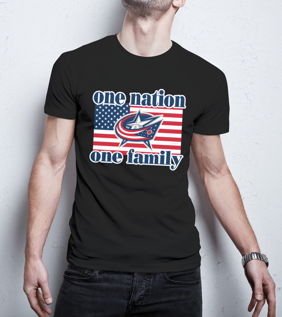 One Nation One Family 107 Columbus Blue Jackets Flag T-Shirt