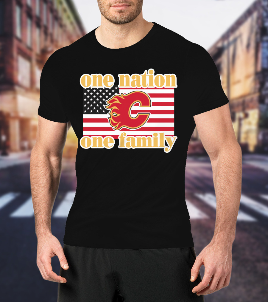One Nation One Family Calgary Flames American Flag T-Shirt
