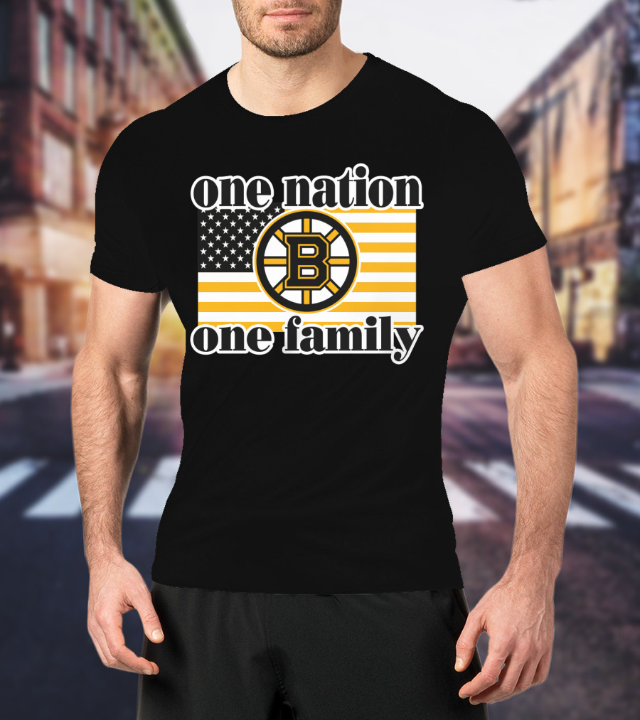 Boston Bruins One Nation One Family Flag T-Shirt