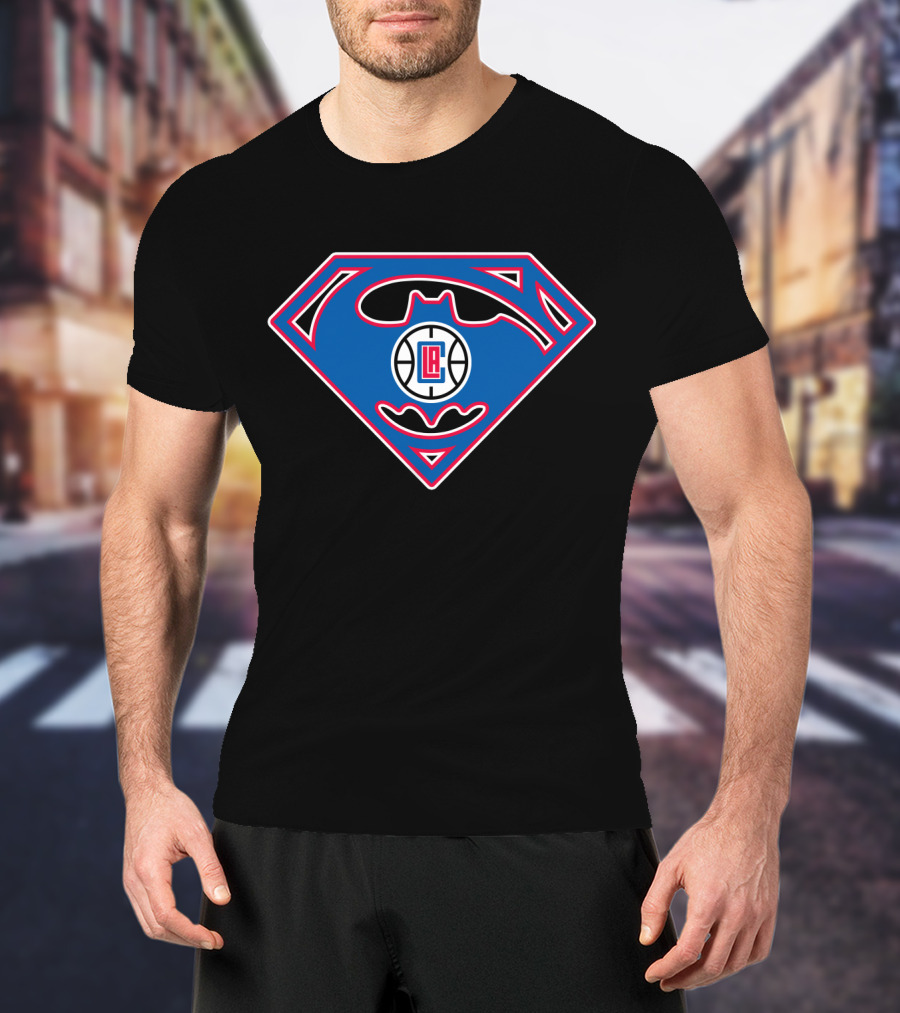 La Clippers Batman Superman Logo Nba Crossover T-Shirt