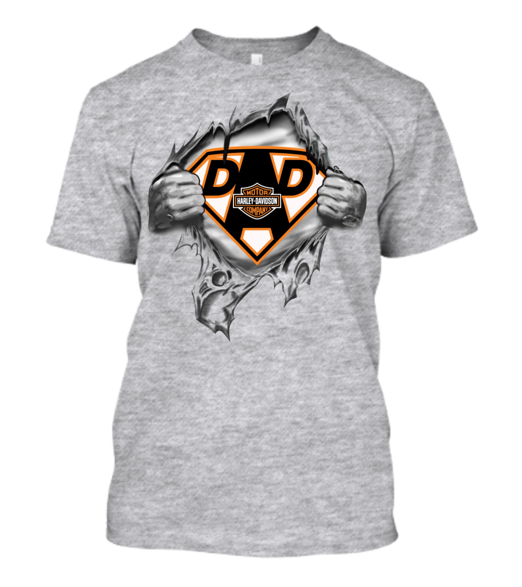 Harley Davidson Dad Superhero Logo Rip T-Shirt