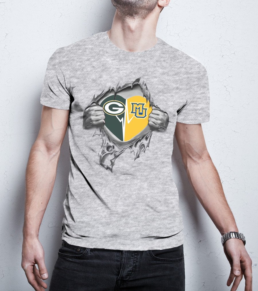 Packers Heart With Marquette Golden Eagles T-Shirt