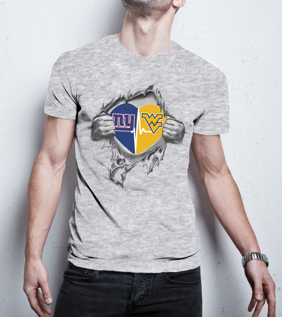 New York Giants West Virginia Mountaineers Heart T-Shirt