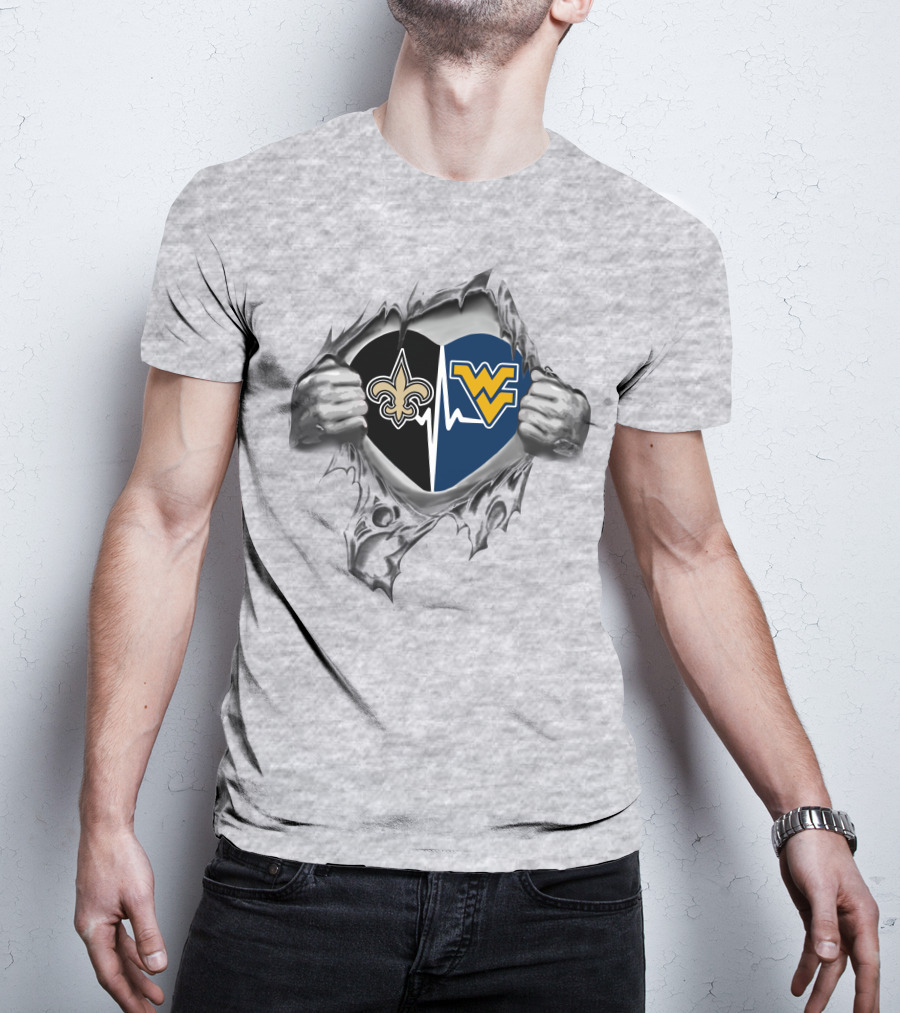 Saints West Virginia Mountaineers Heart Logo Fan Pride T-Shirt