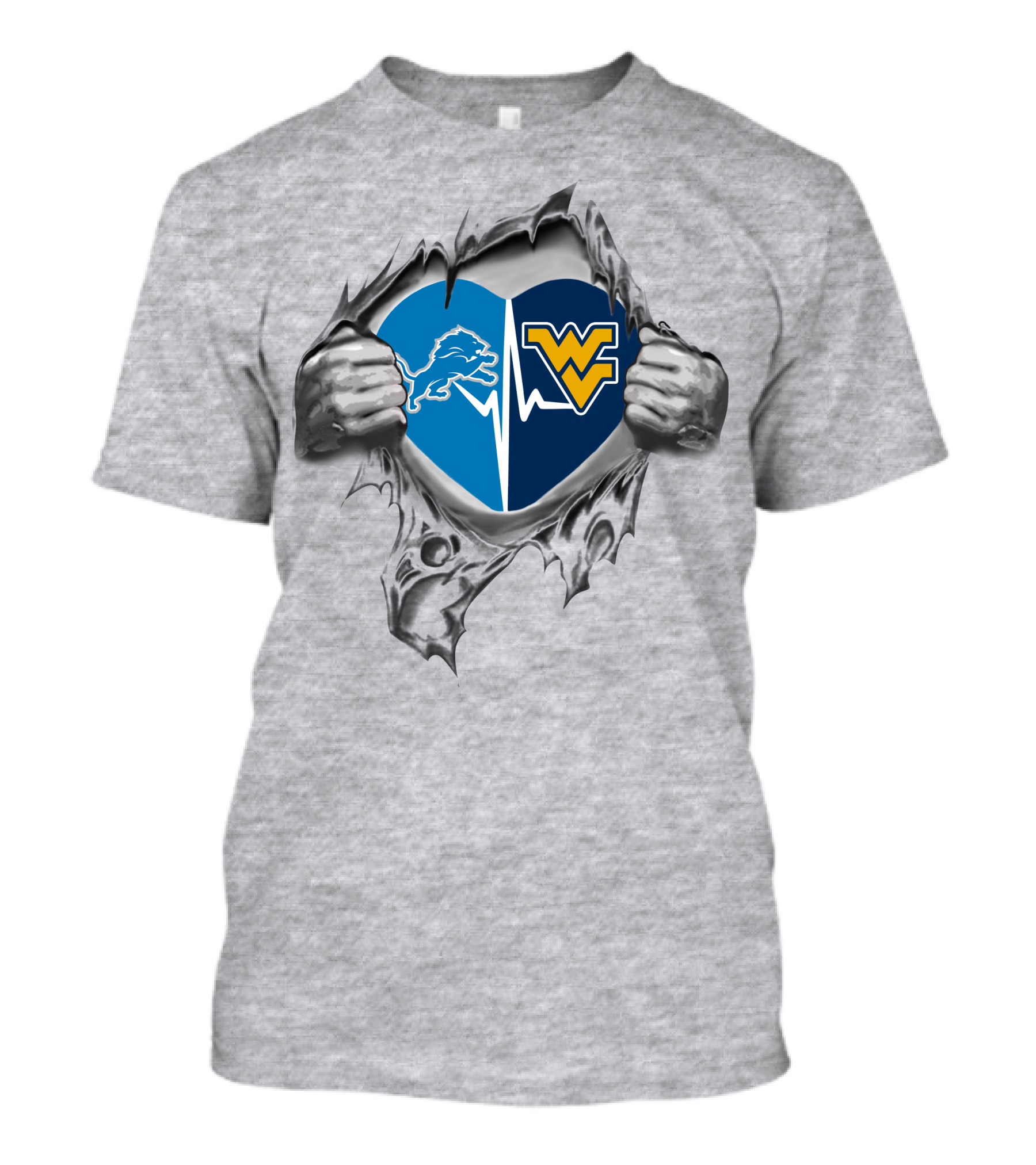 Lions West Virginia Mountaineers Heartbeat Passion Connection T-Shirt