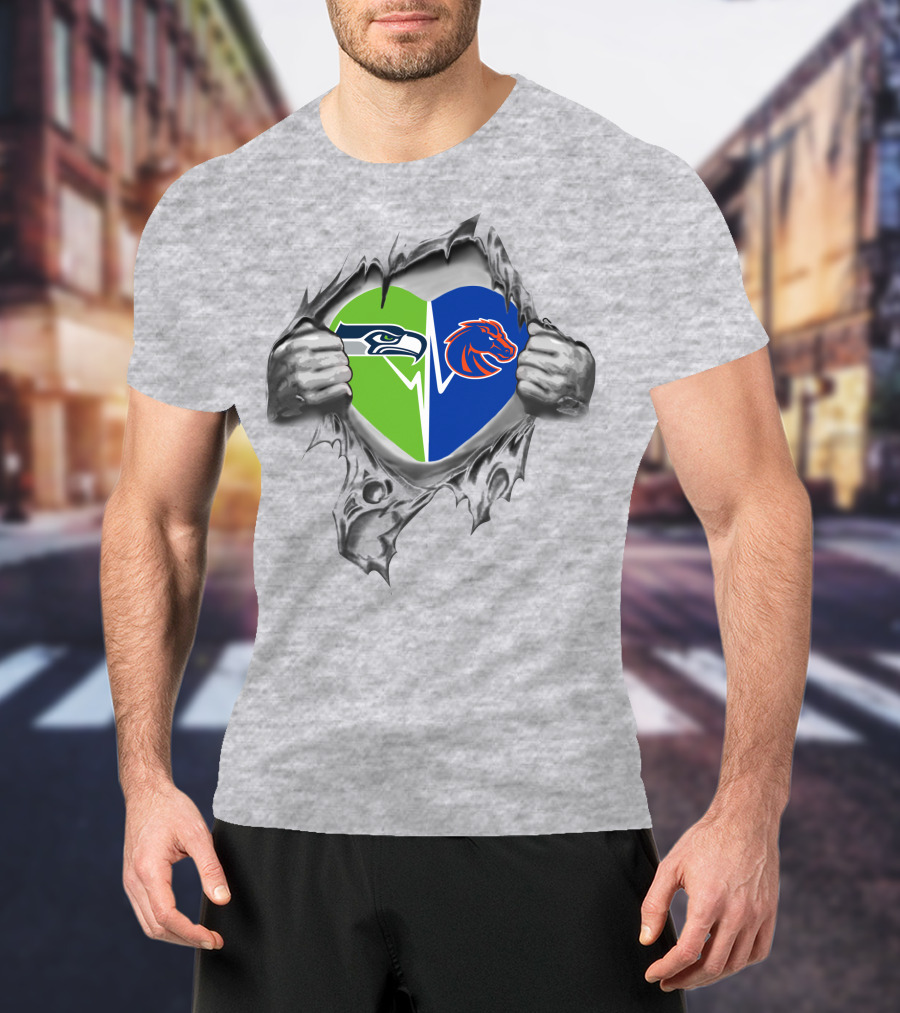 Seahawks Boise State Broncos Heart Design Fan Spirit T-Shirt