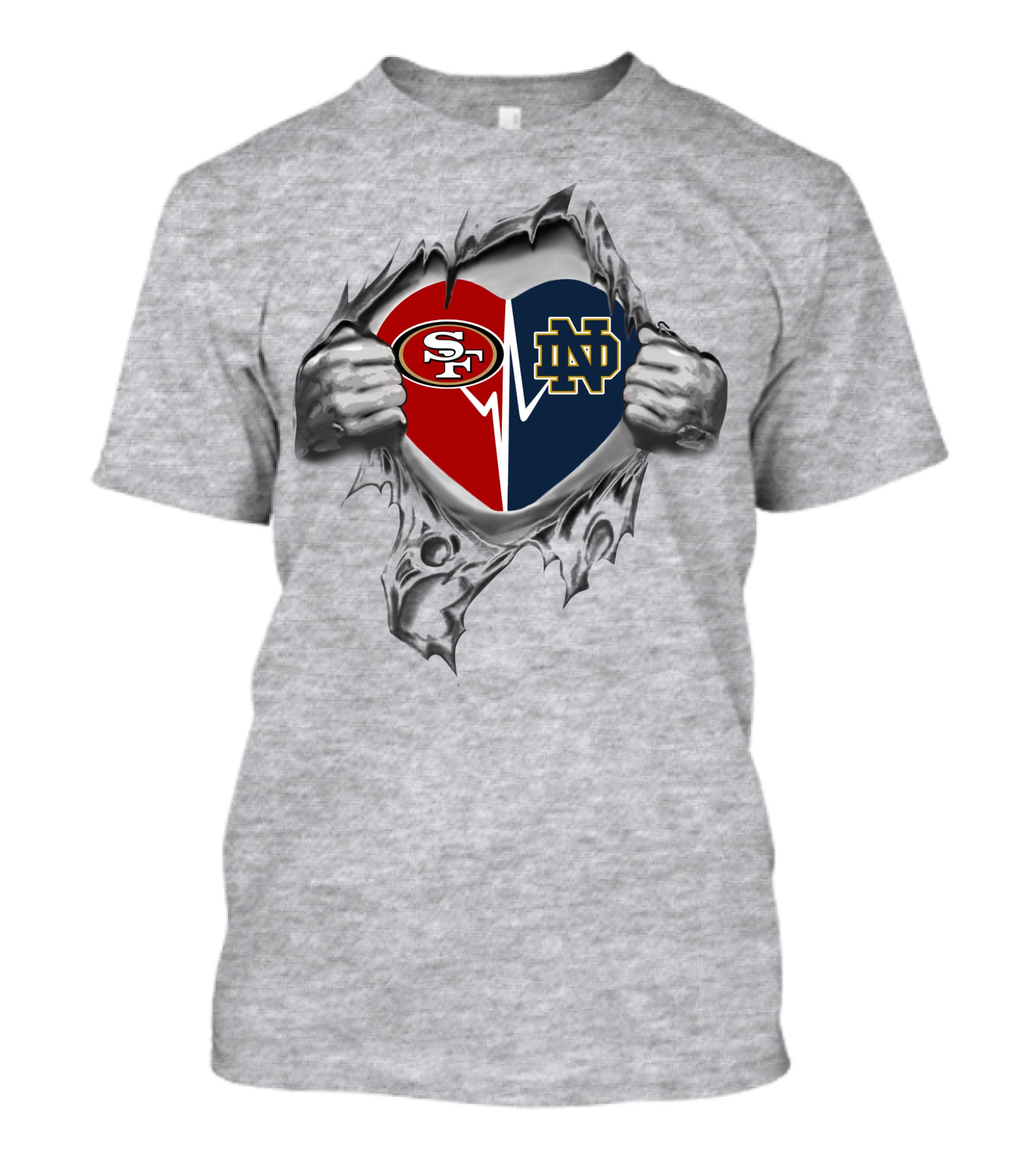 Notre Dame 49ers Heart Logo Fusion Concept T-Shirt