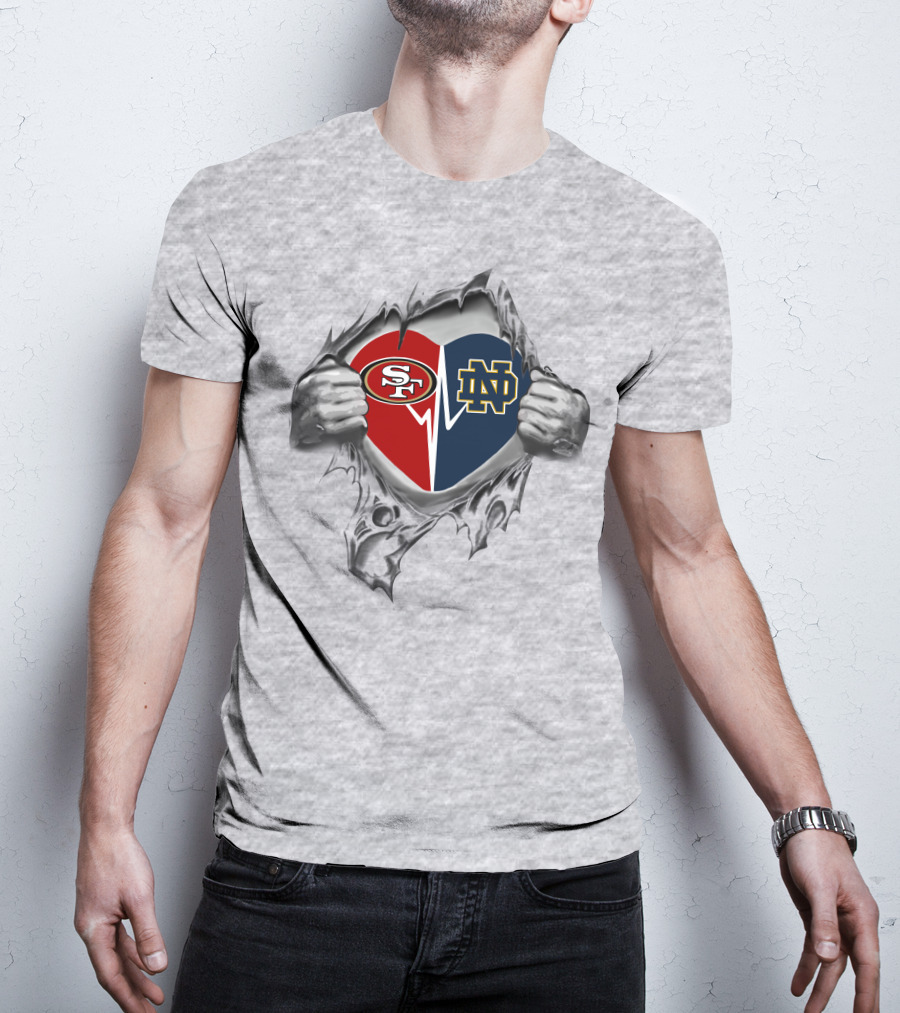 Notre Dame 49ers Heart Logo Fusion Concept T-Shirt