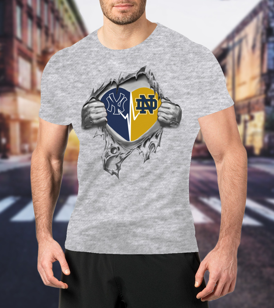 Yankees Notre Dame Heart Logo Tear T-Shirt