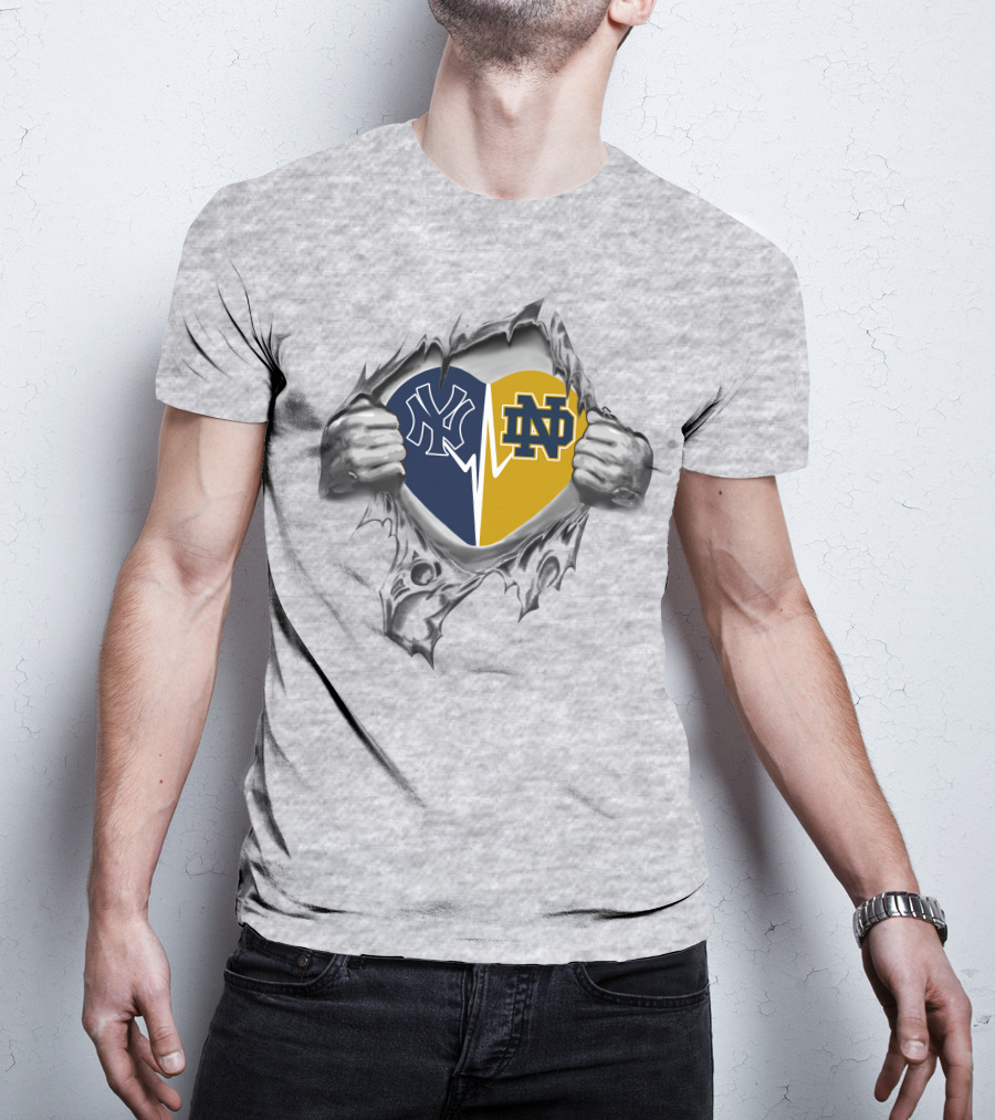 Yankees Notre Dame Heart Logo Tear T-Shirt