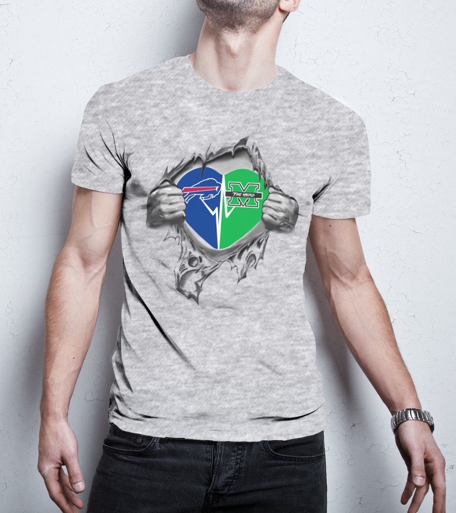 Bills Marshall Thundering Herd Heart Buffalo Bills Logo The Herd M T-Shirt