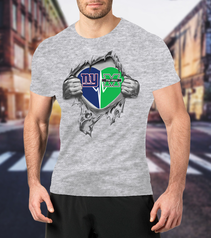 Giants And Marshall Thundering Herd Heart T-Shirt