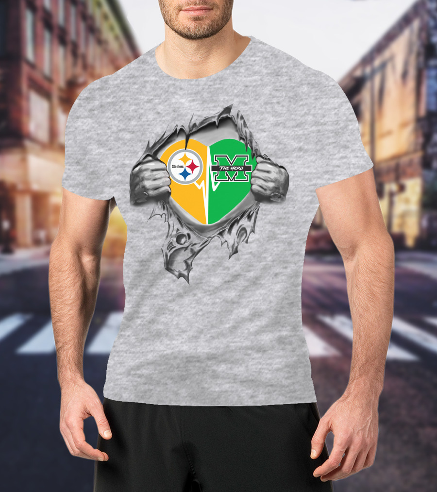 Steelers Marshall Thundering Herd Heart T-Shirt