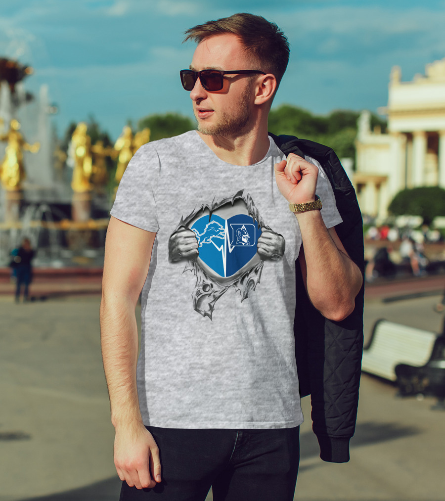 Lions Duke Heart Detroit And Duke Blue Devils Fan Pride T-Shirt