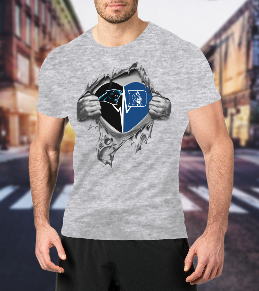 Carolina Panthers Duke Blue Devils Heartbeat Connection T-Shirt