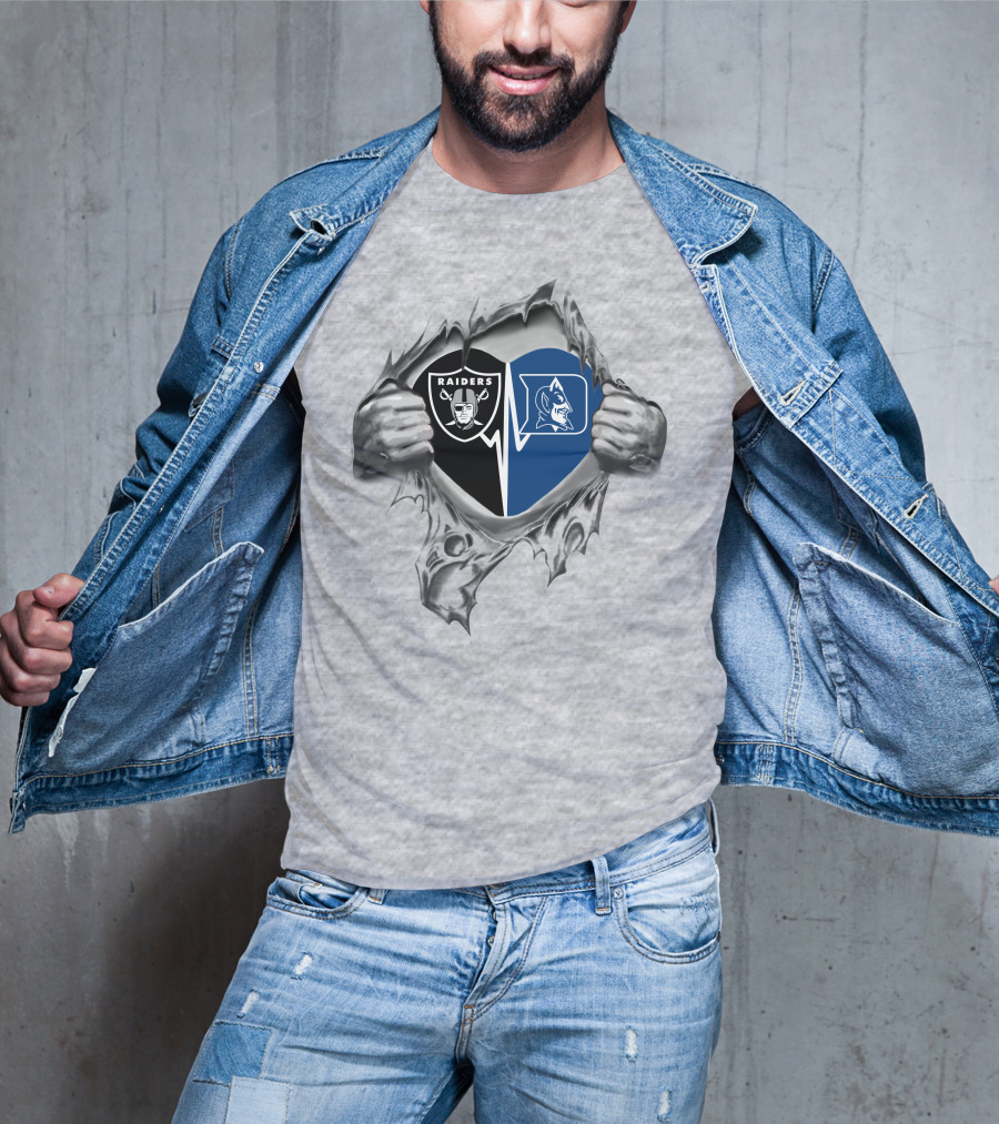Raiders And Duke Blue Devils Heart Torn T-Shirt