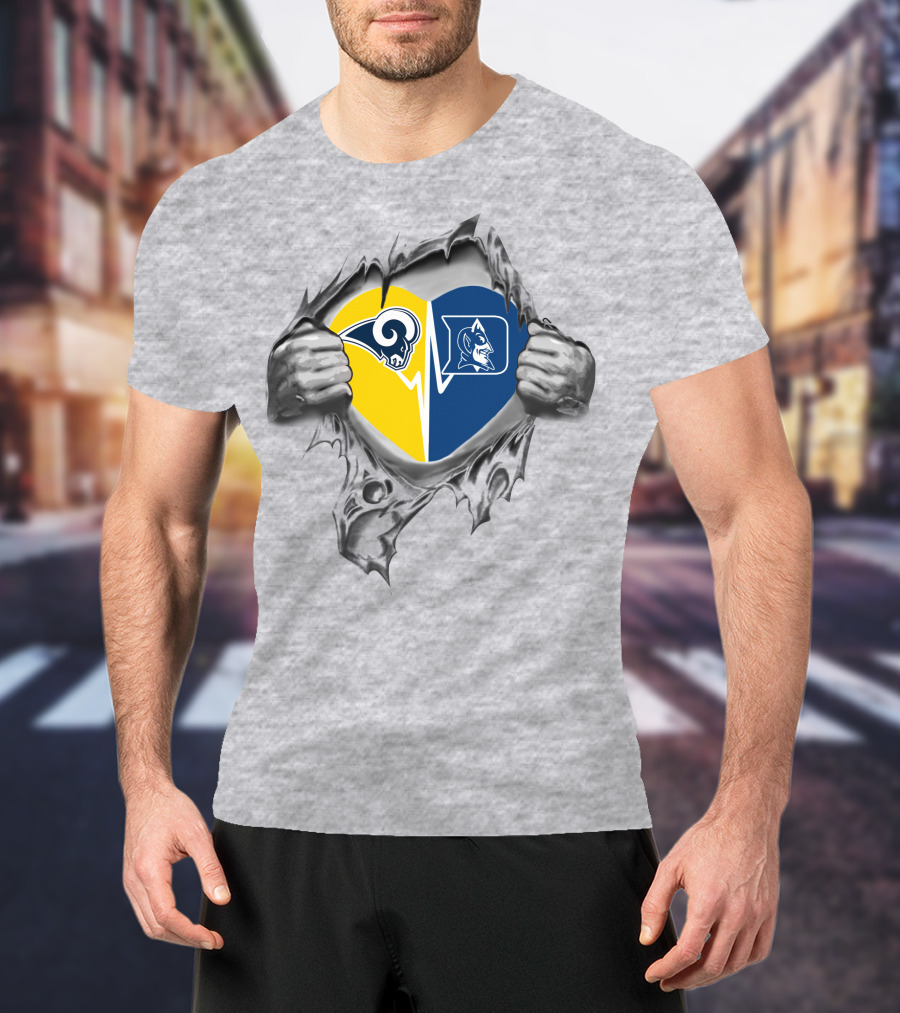 Rams And Duke Blue Devils Heart Torn Open Reveal T-Shirt
