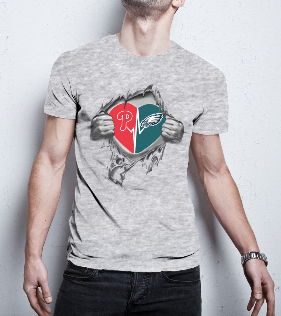 Eagles Phillies Heartbeat Passion Philadelphia Sports Fans T-Shirt