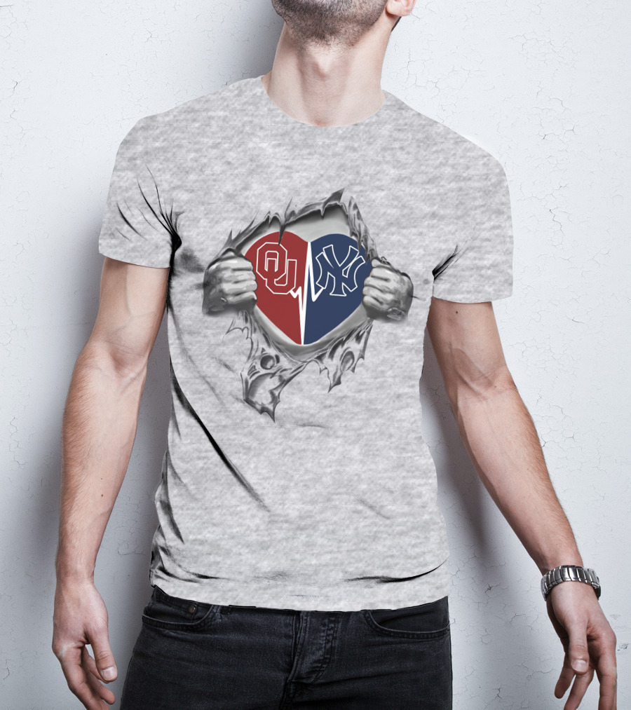 Ou Yankees Heart Split Pride T-Shirt