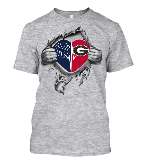 Yankees Georgia Bulldogs Heart Inside Torn Metal T-Shirt