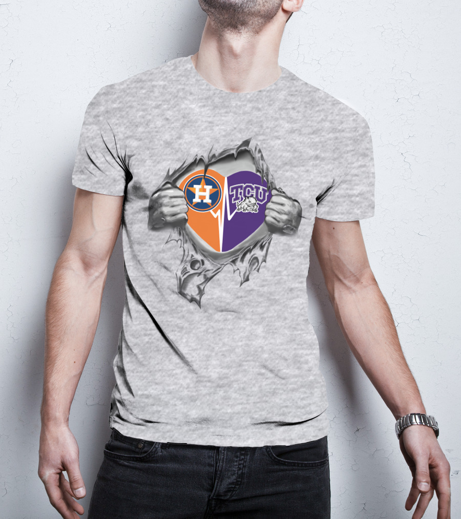 Astros Tcu Heart Rip Design With Houston Logo And Horned Frog T-Shirt