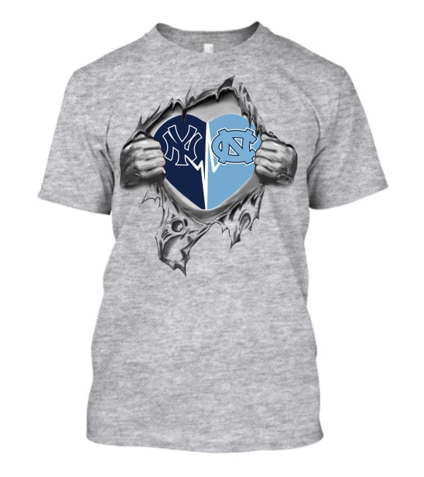 Yankees Tar Heels Heart Split Design Yankees Logo Tar Heels Logo Heart T-Shirt