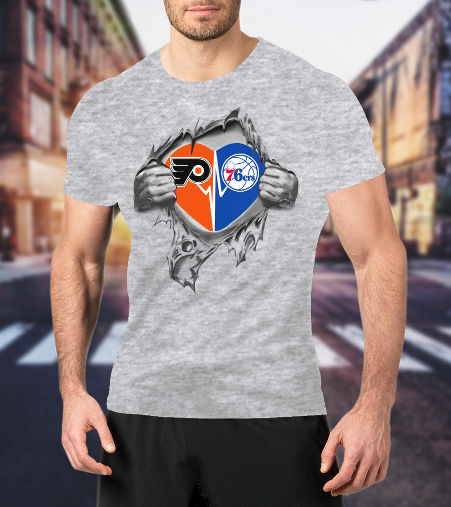 Philadelphia 76ers Flyers Heart Logo Split T-Shirt