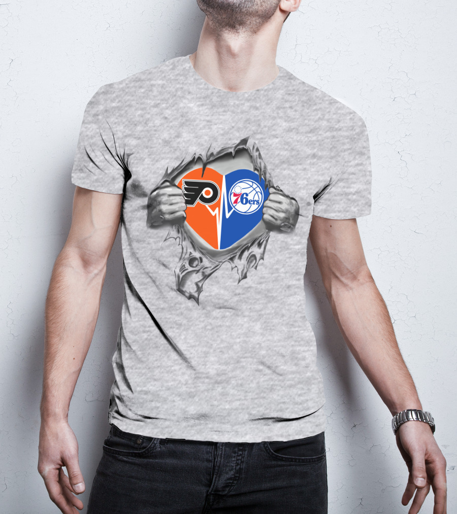 Philadelphia 76ers Flyers Heart Logo Split T-Shirt