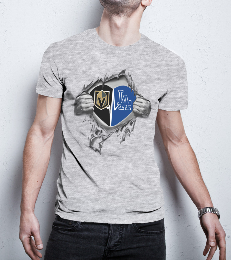 Dodgers La Knights Heart Emblem Peeking Through Tear T-Shirt