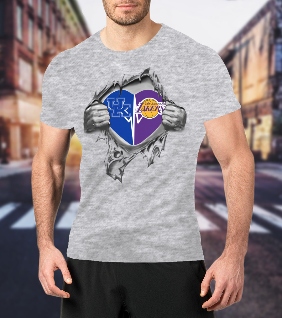 Kentucky Wildcats Los Angeles Lakers Heart Tear T-Shirt