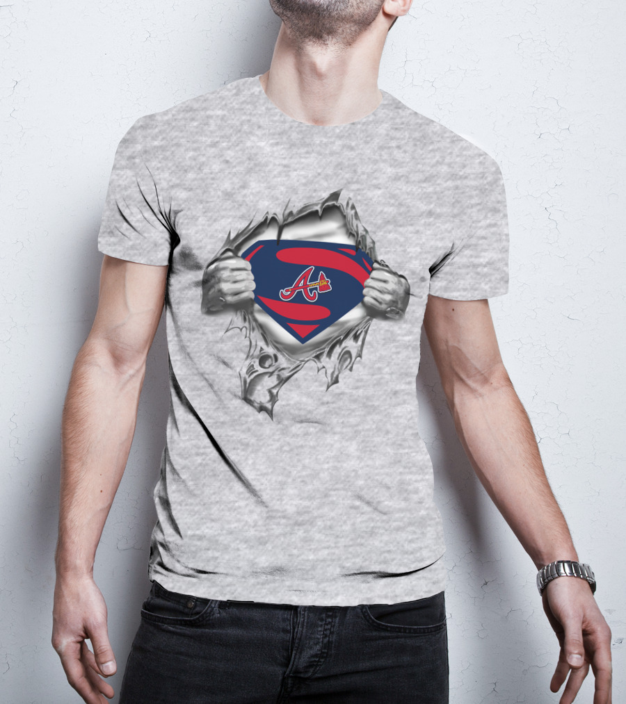 Braves Superman Logo Emblem With Ripped Costume T-Shirt