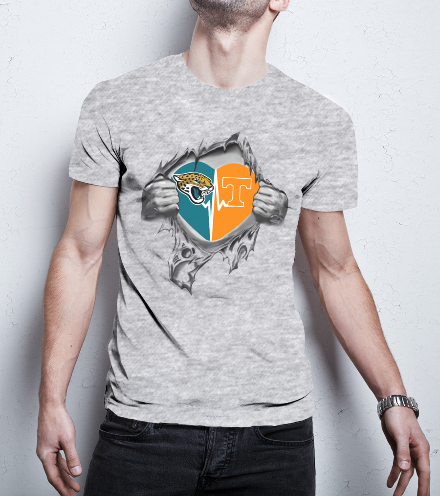 Jaguars Tennessee Volunteers Heart Logo Fusion Peeling T-Shirt