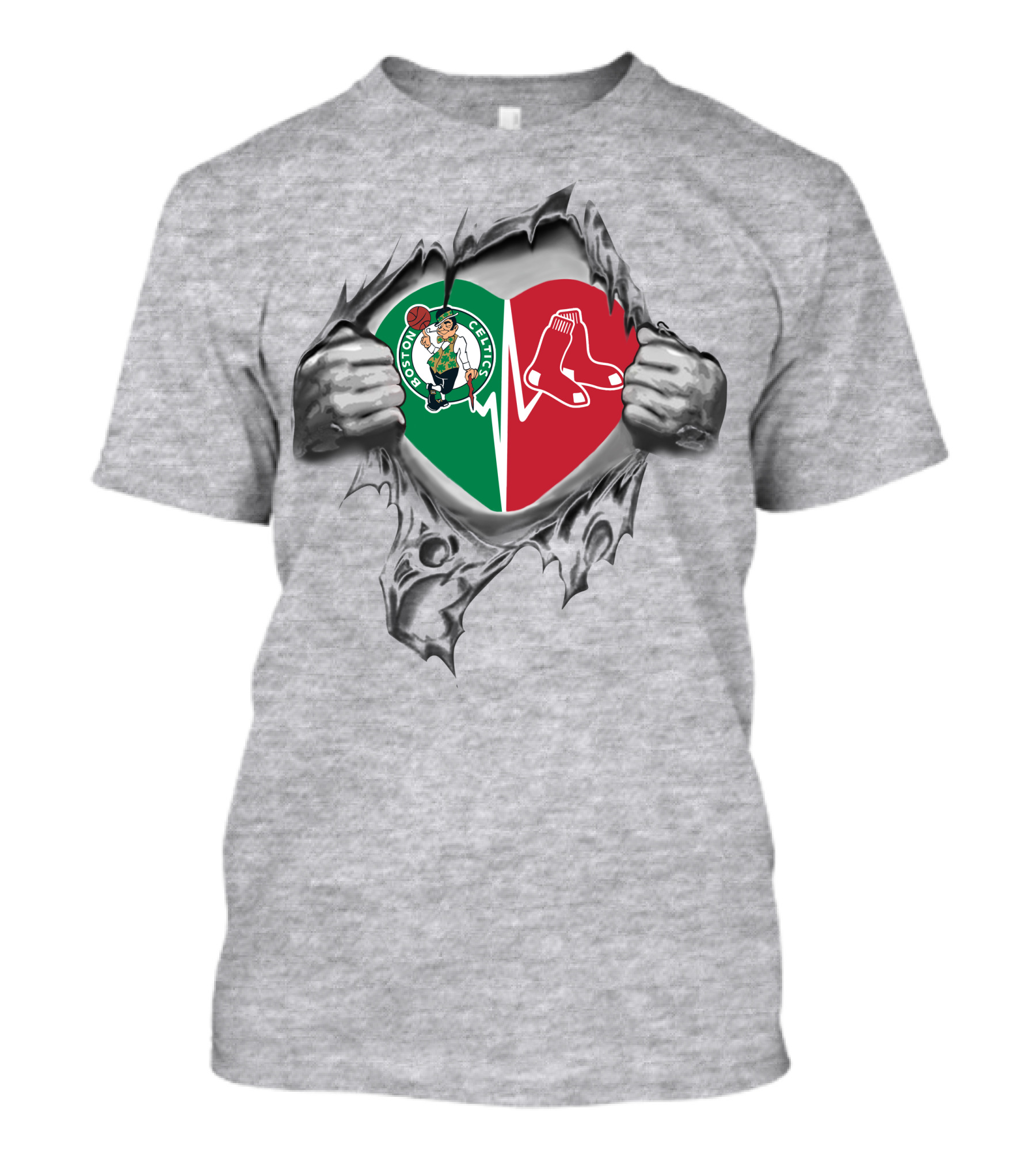 Boston Celtics Red Sox Heartbeat Fan Passion T-Shirt