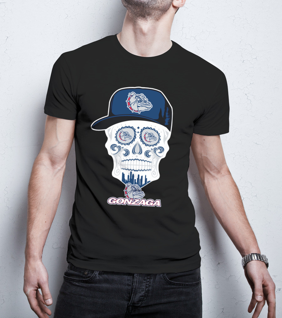 Gonzaga Bulldogs Skull With Hat And City Skyline T-Shirt
