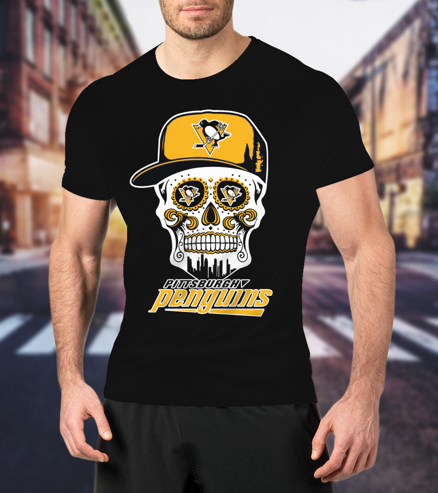 Pittsburgh Penguins Skull With Hat And Team T-Shirt