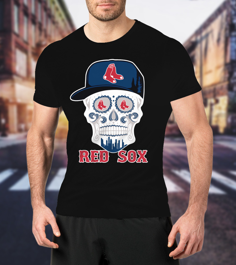Boston Red Sox Skull Hat Cityscape Funny T-Shirt