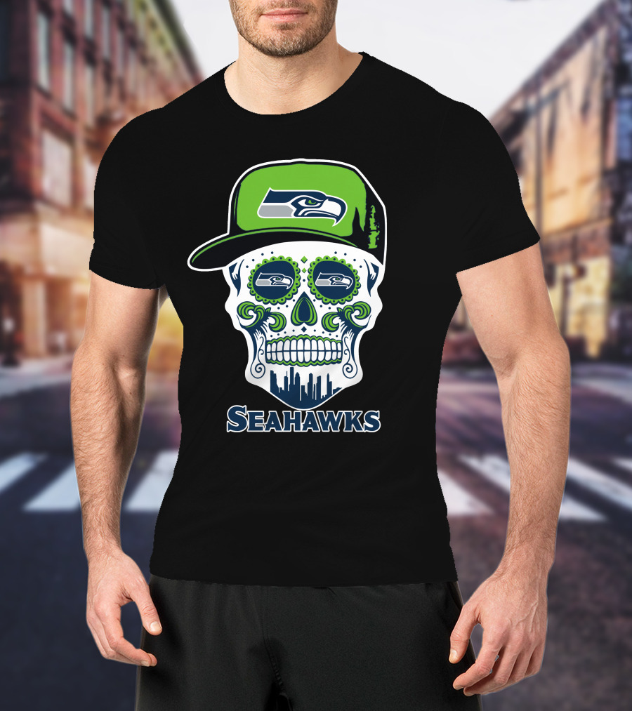 Seattle Seahawks Skull With Hat T-Shirt