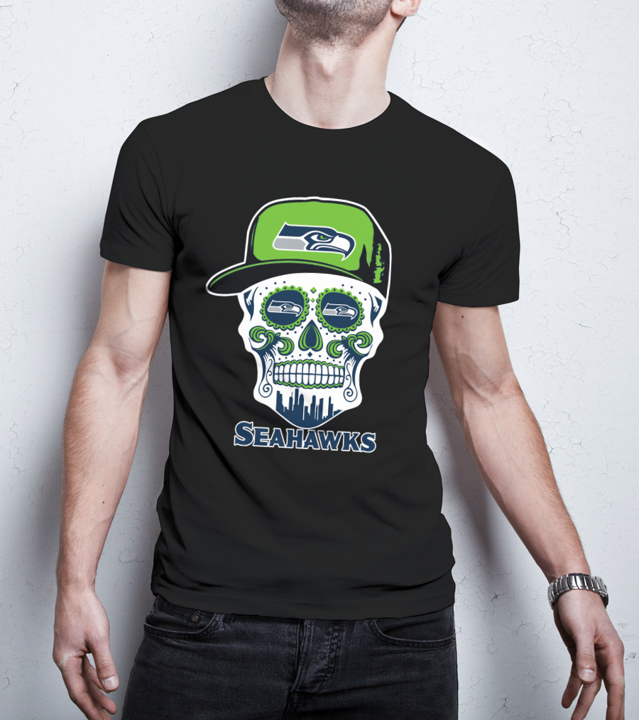 Seattle Seahawks Skull With Hat T-Shirt