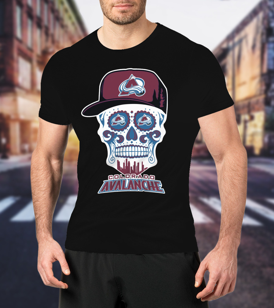 Colorado Avalanche Skull Cityscape Ice Hockey Humor T-Shirt