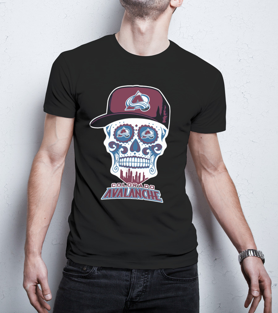 Colorado Avalanche Skull Cityscape Ice Hockey Humor T-Shirt