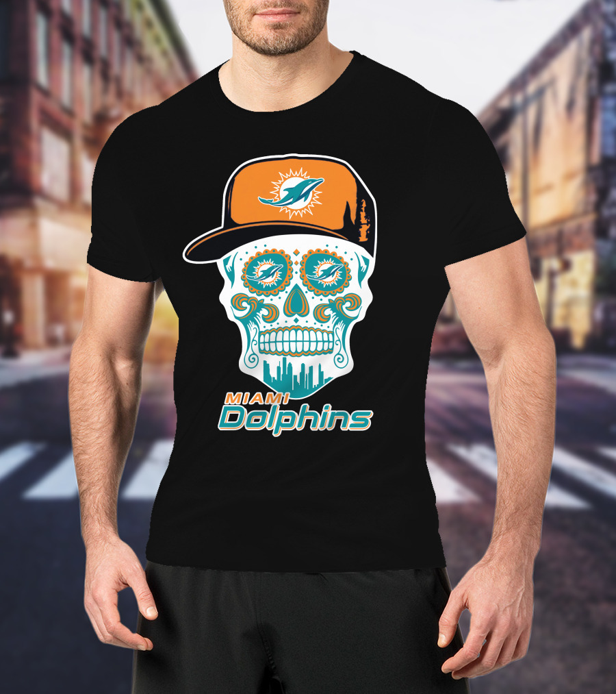Miami Dolphins Skull With Hat T-Shirt