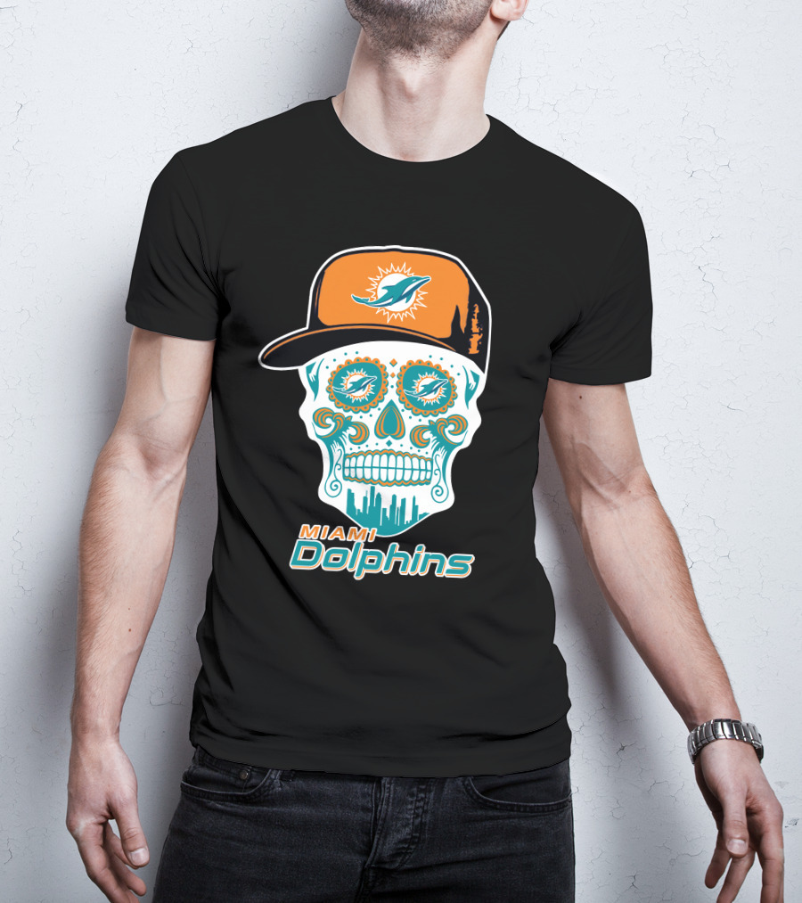 Miami Dolphins Skull With Hat T-Shirt