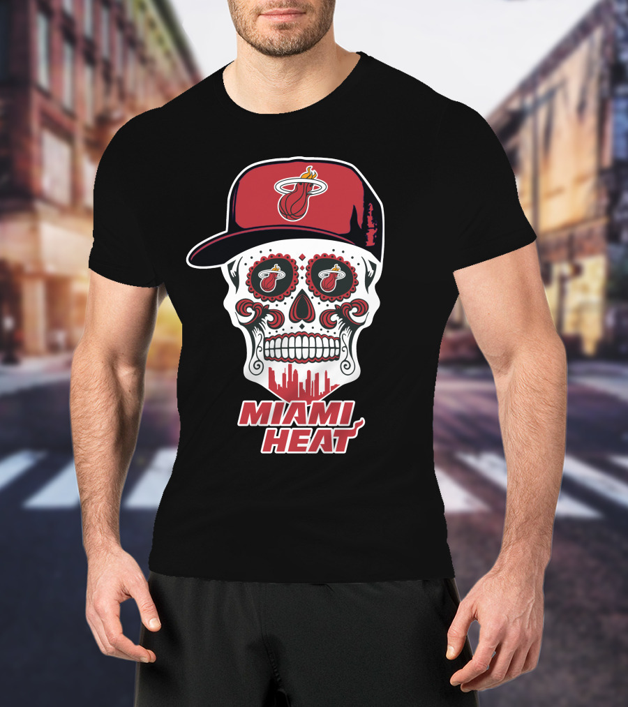 Miami Heat Skull With Basketball Logo And Cap T-Shirt